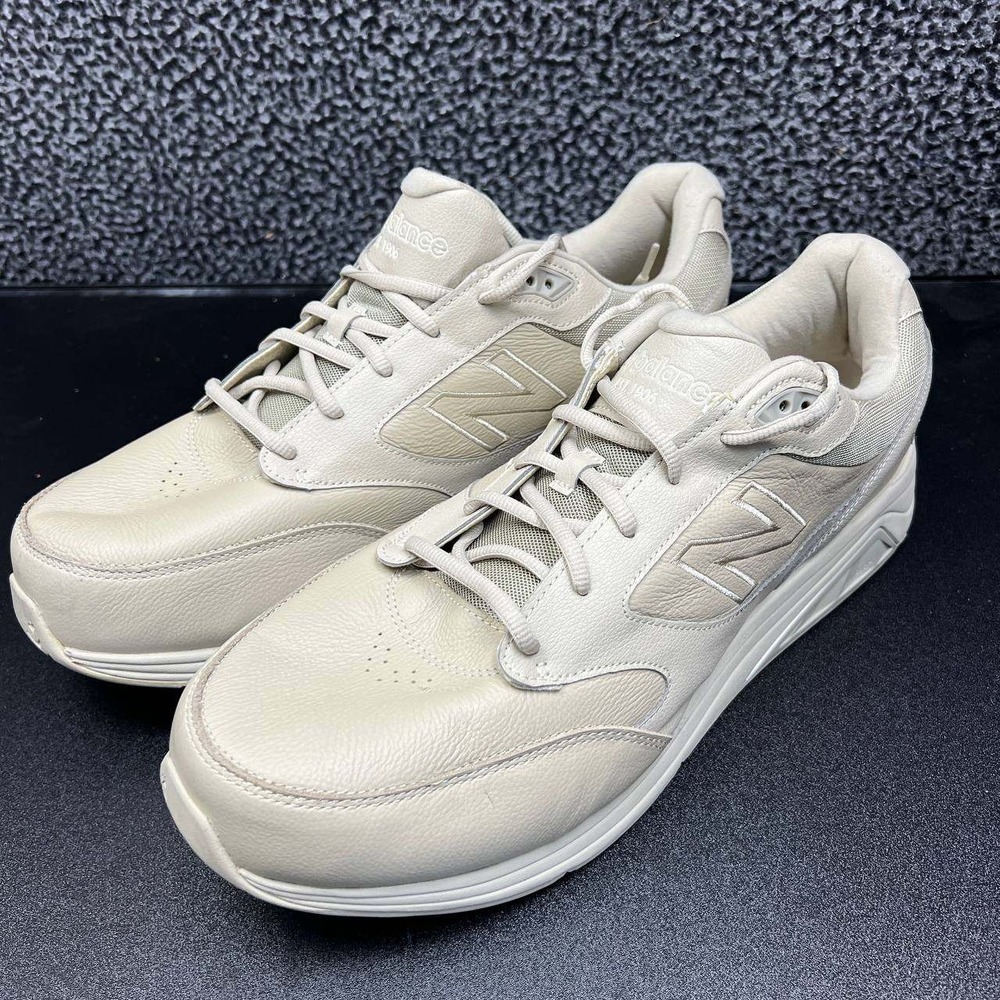 New Balance Sneakers Shoes Men 16 Beige Leather Lace Up MW928BN3